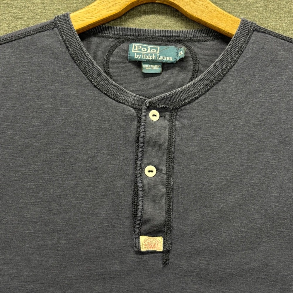Vintage Polo Ralph Lauren Henley Mens XL Long Sleeve 100% Cotton Blue Pullover - Picture 4 of 10
